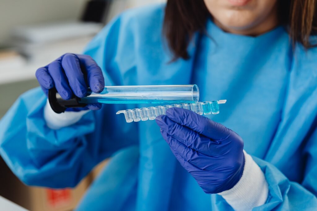 Researcher analyzing protein samples in laboratory study
