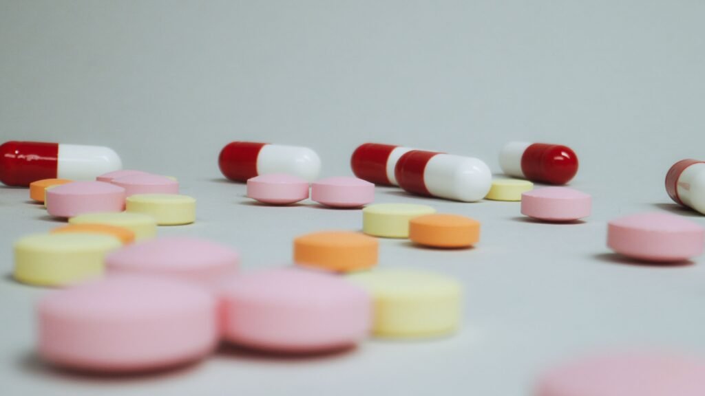 Pills and capsules representing future anti-aging drug treatment research