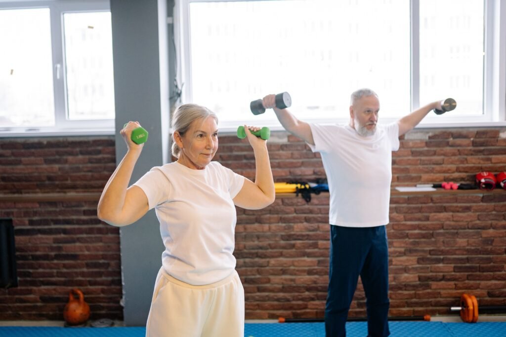 Active healthy seniors exercising, representing sustainable healthy aging
